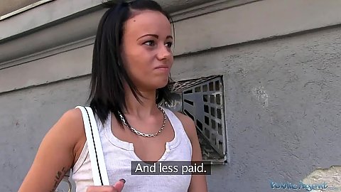 Awesome skinny babe accepts money to go fuck with stranger