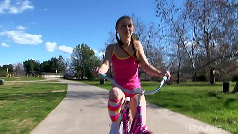 Biking around the park with young spinner Tiffany Flowers