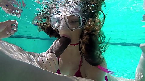Underwater big dick interracial blowjob with redhead milf Katja Kassin and Elektra Rose