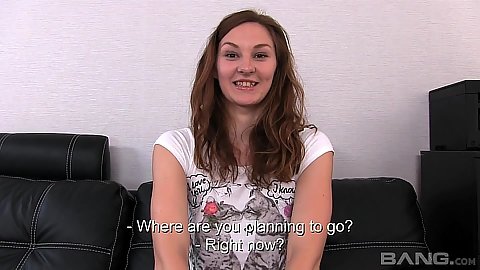 Smiling 18 year old Ariadna talks on camera and gets naked