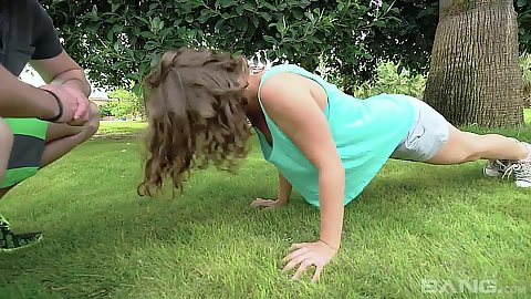 Young 18 year old Bunny Baby doing some pushups and working out outdoors