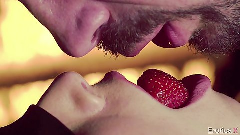 Sensual close up kissing and strawberry sharing and blind fold fuck with Aidra Fox