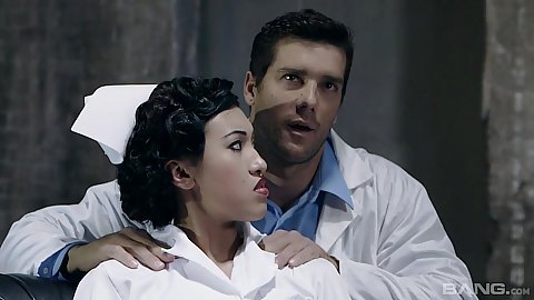 Fully clothed asian nurse Jayden Lee gets touched by doctor