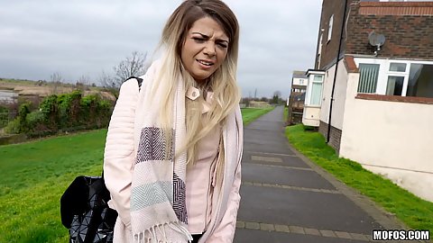 Bella Scaris looks a bit shocked at our public blowjob for money offer