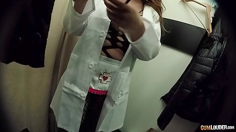 Candy is trying out a nurse outfit for changing room sex in the ass