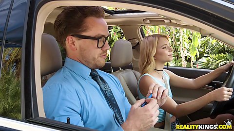Riley Star is here to take a drivers ed lesson but needs to setup out to suck her instructors cock