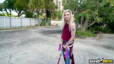 Honey Lexi Lore is using her new little scooter to get around while we offer a free bus ride with profits