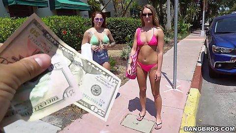 Daisy Stone and Katia using this beautiful day to walk on the street to the beach when we pick them up with money for fucking