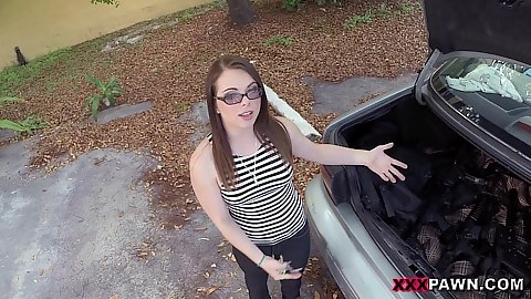 This chick in glasses haid something of her ex bfs in her trunk wanted to pawn it we checked it out but a blowjob in the office is a must