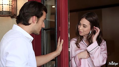 Riley Reid opens the door and gives some head for this guy