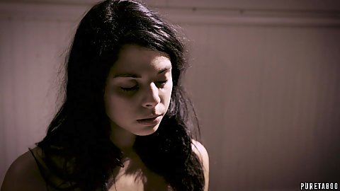 Brunette slim body teen violated by strangers who are keeping her captive in her house with Casey Calvert and Gina Valentina in this feature film