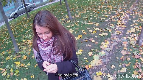 At the park and the weather is a big breeze today so Stacy Snake gets an offer to have sex on public roof in pov