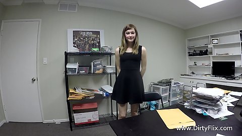 Office interview with Alaina Dawson being back to do her interview but she thinks getting naked will help her