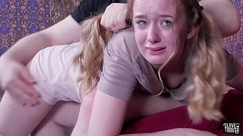 Crying and hair pulling punishmed red ass from spanking teen blonde Jessica Kay deep throats painful dick