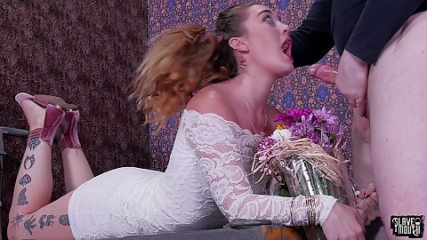 Deep throat bouquet with gagging mouth fucked teen rough oral slave Kat Monroe with revese blowjob
