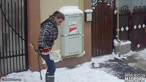 Going for a walk with amateur gf Lory in the public and getting blowjob in middle of winter outdoors