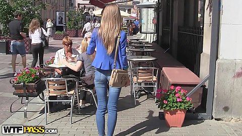 Skinny pretty outdoor amateur gf Krystal Boyd looking nice standing in those tight denim jeans