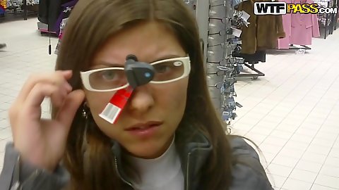 Lory is buying som enew glasses at the shop then we setup a camera in the fittin groom to see  her change