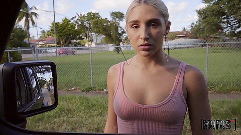 No bra wearing lost stranded teen needs money or a ride Abella Danger offer her ice cream and a cock for a road head blowjob