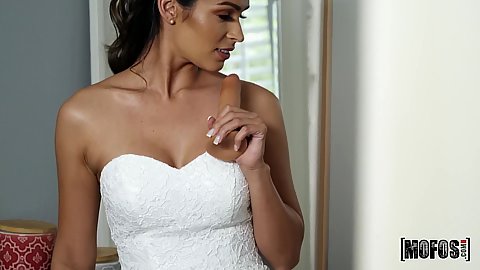 Wedding dress masturbation in front of a mirror and wedding stay starts with a blowjob Katana Kombat