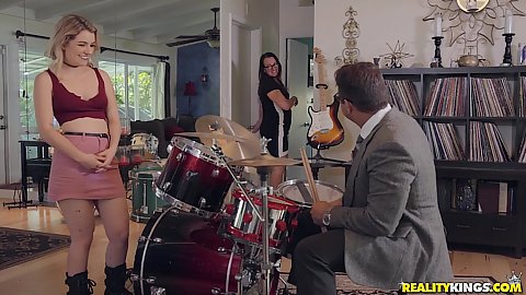 Miniskirt wearing stepdaughter is about to get her music lesson in private today Abby Adams as soon as stepmom leaves the room her tutor takes his dick out