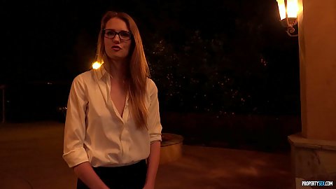 Night time stranger home showing appointment with unbuttoned shirt glasses wearing Ashley Lane all too quickly decideds to use her body to sign the deal