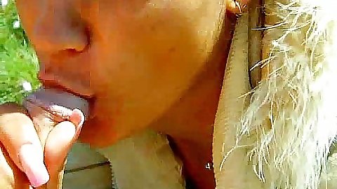 Blow job outdoors stroking and close up