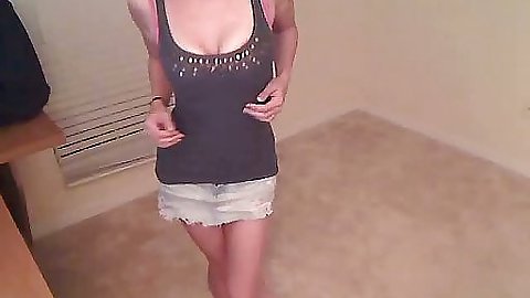 Amateur gf showing up her skirt and fingering her own pussy