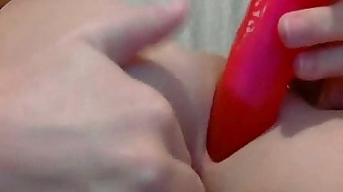 Red dildo penetrating pink amateur teen pussy hole