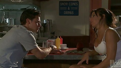 Big tits Lezley Zen in the diner time to party