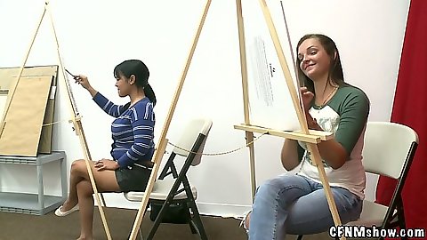 18 year old teen shaving an art lesson with male model