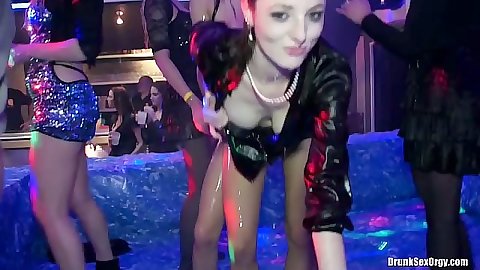 Slut gets fucked standing up in pool at club