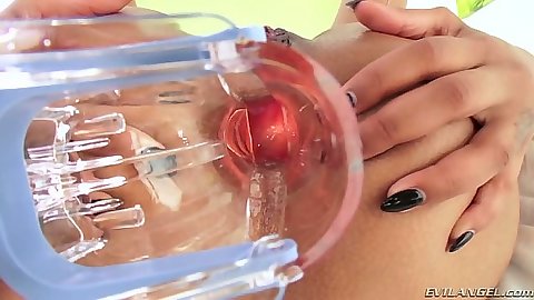 Fetish ass spreading and gaping anus after some rough anal for Skin Diamond with a speculum view ins