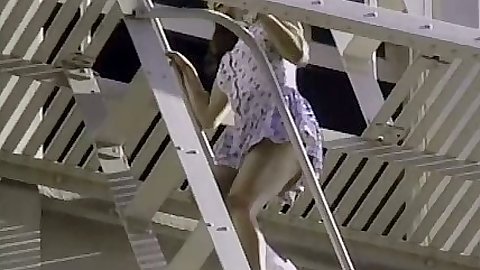 Miniskirt latina Francesca L climbing down for a retro gang bang