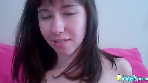 Amateur emo girl with small breasts and tight twat and a dildo