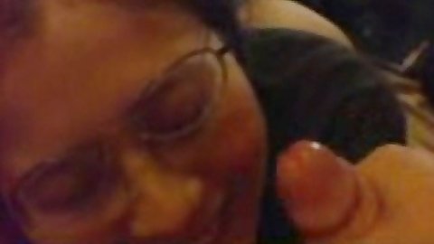 Gf is glasses sucking on a penis with a cumshot