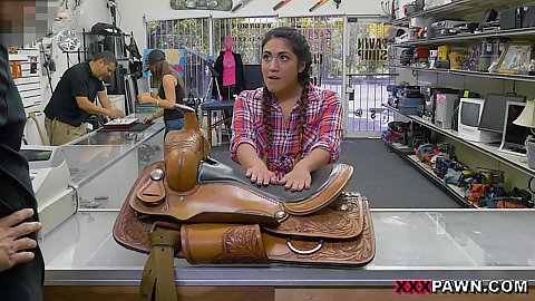 Little amteur latina Lexie Banderas came in to our pawn shop looking to sell that old saddle