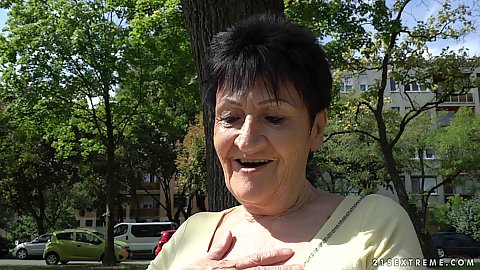 Brunette granny outdoor with Anastasia never feeling too old for some young boy to eat her snatch