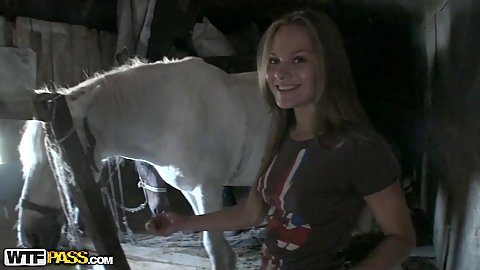 Amateur 18 year old cute gf Nestee Shy found a horse barn on our nature walk and riding some horses today