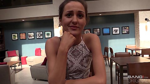 18 year old Renee Roulette is pretty much flat chested and so young with no bra on in public picked up and flashes ass in the elevator