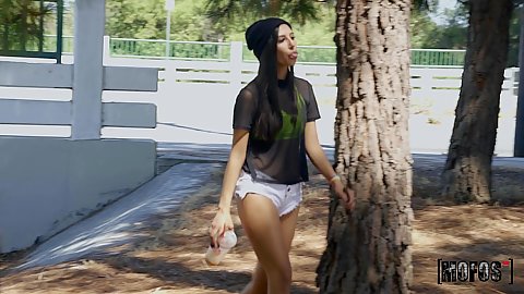 Shorts wearing amateur Gianna Dior lost on the street needing to get out of troubl ewe pick her up and give her to blow on in pov