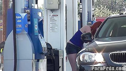 Slut filling up her gas tank gets clothes ripped