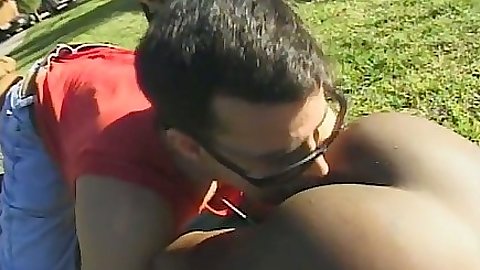 Ass licking black ass Jordan Rains outdoors and blowjob