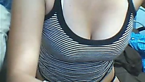 Medium tits solo amateur in her panties adjusting her webcam